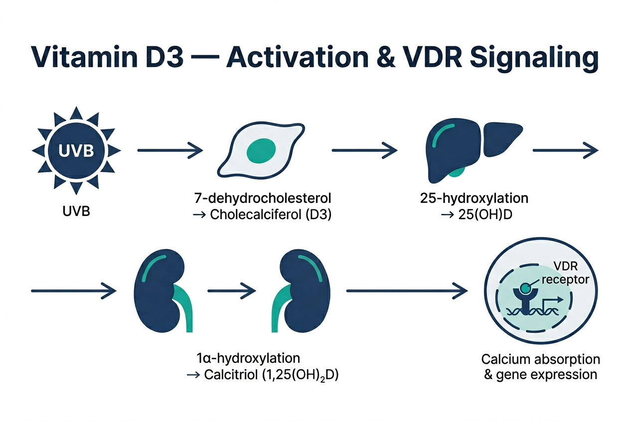 Mechanism of action diagram for Vitamin D3